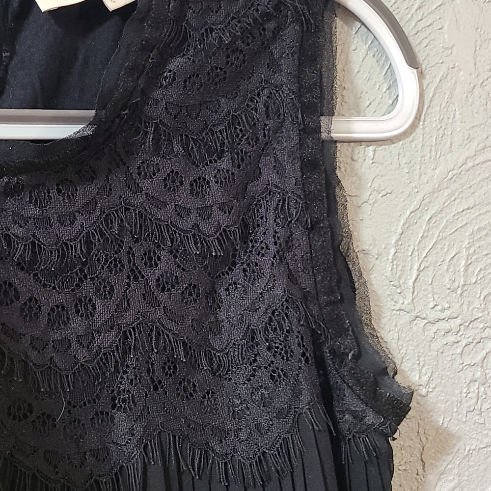 Loft Black Pleated Lace Sleeveless Dressy Tank Top - Size Small - Picture 13 of 14